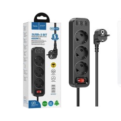 Hoco Extension Cord NS2 with 3 Sockets+3 USB-A (2.4A) and Switch 1.8m (EU) Black Hoco Extension Cord NS2 with 3 Sockets+3 USB-A (2.4A) and Switch 1.8m (EU) Black